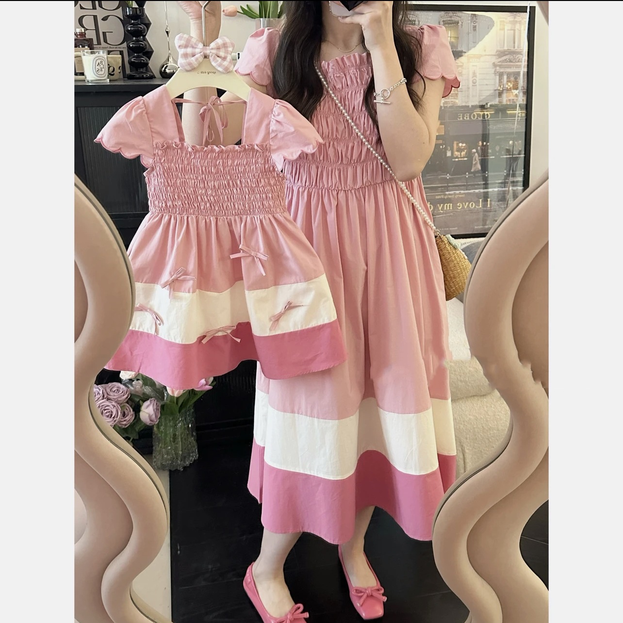 Summer Clothing Holiday - 여성용 엄마와 딸 매칭 스모크 원피스,