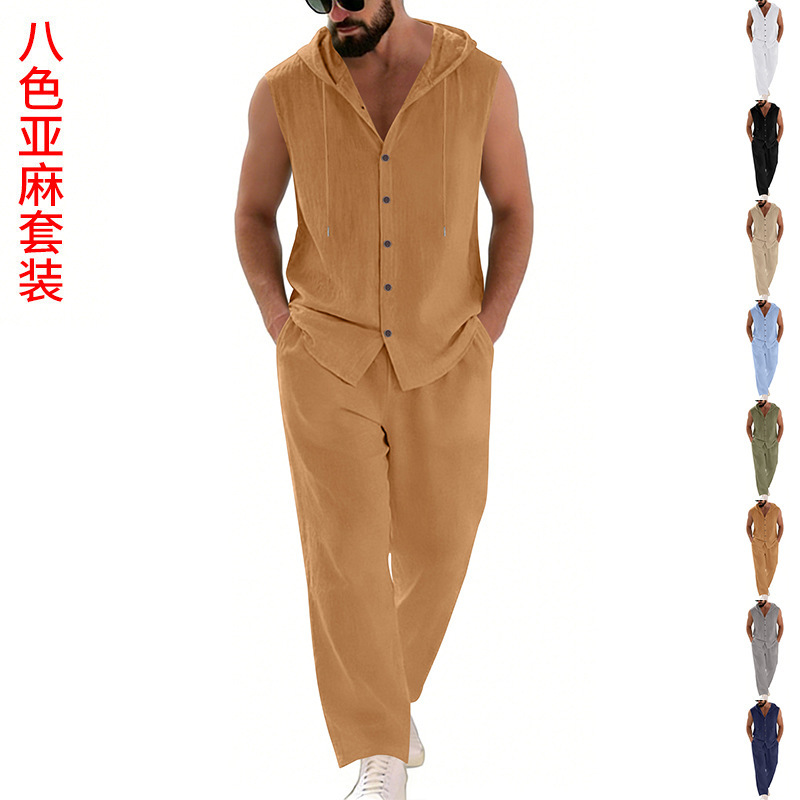 Summer Outdoor Clothing - 남성 캐주얼 린넨 수트 후드 스웨터
