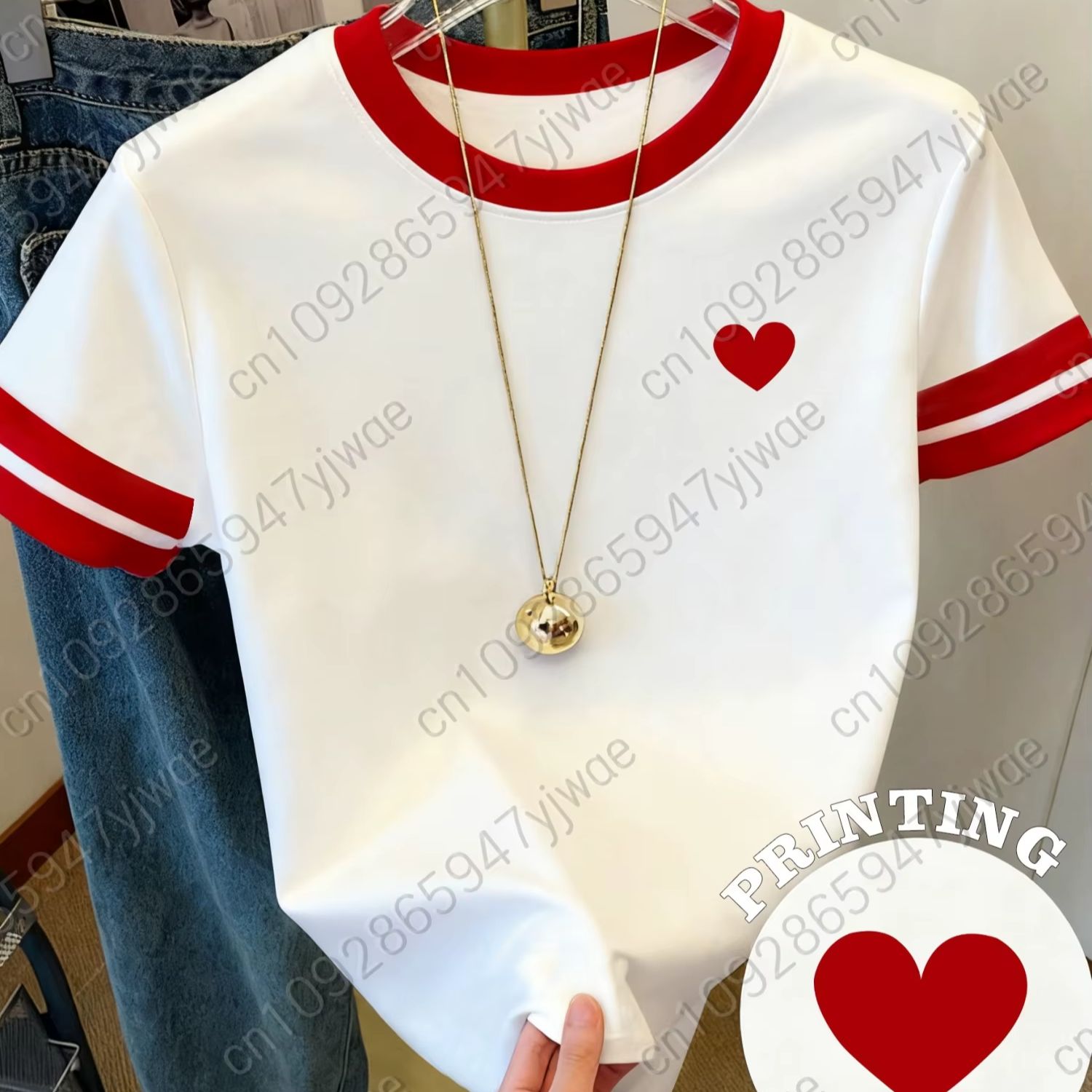 여성용 반팔 발렌타인데이 에디션 레드 하트 프린트 티셔 - Summer Edit Clothing 리뷰 및 가격