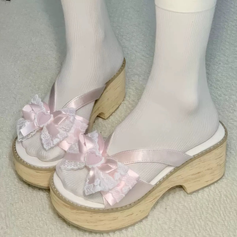 스윗 보우 우드 그레인 두꺼운 바닥 플랫폼 슬리퍼 여성 - Summer Clothing Sale 리뷰 및 가격